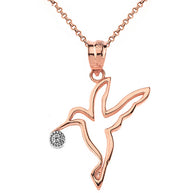 Hummingbird Outline Solitaire Pendant Necklace in Gold (Yellow/Rose/White)