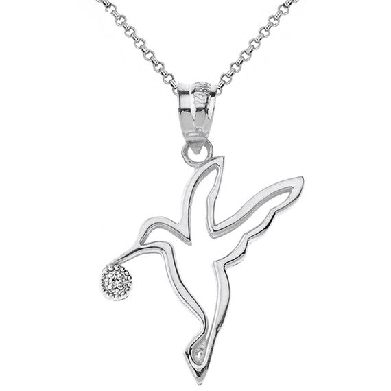 Hummingbird Outline Solitaire Pendant Necklace in Gold (Yellow/Rose/White)