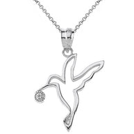 Hummingbird Outline Solitaire Pendant Necklace in Gold (Yellow/Rose/White)