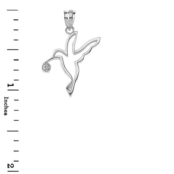 Hummingbird Outline Solitaire Pendant Necklace in Gold (Yellow/Rose/White)