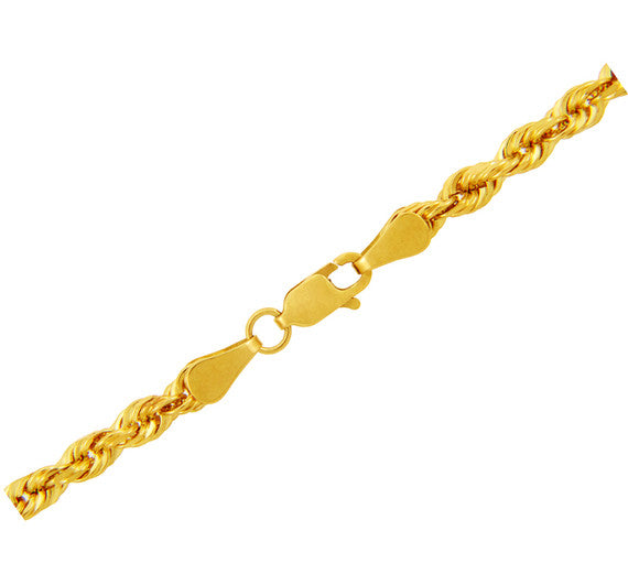 4mm Gold Diamond Cut Rope Twisted Solid Chain Link Necklace