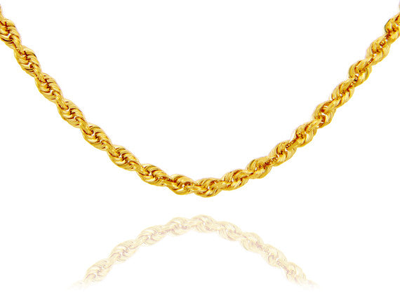 4mm Gold Diamond Cut Rope Twisted Solid Chain Link Necklace