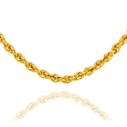 4mm Gold Diamond Cut Rope Twisted Solid Chain Link Necklace