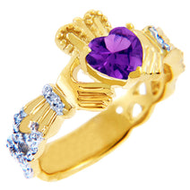Gold Diamond Claddagh Ring 0.40 Carats with Gemstone