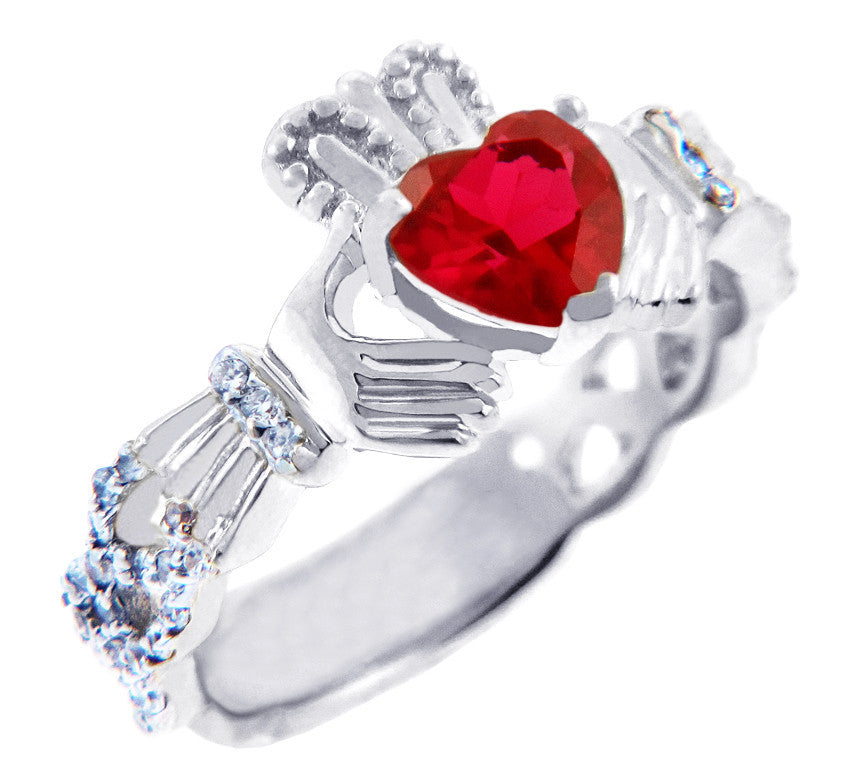 Gold Diamond Claddagh Ring 0.40 Carats with Gemstone