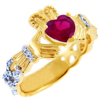Gold Diamond Claddagh Ring 0.40 Carats with Gemstone
