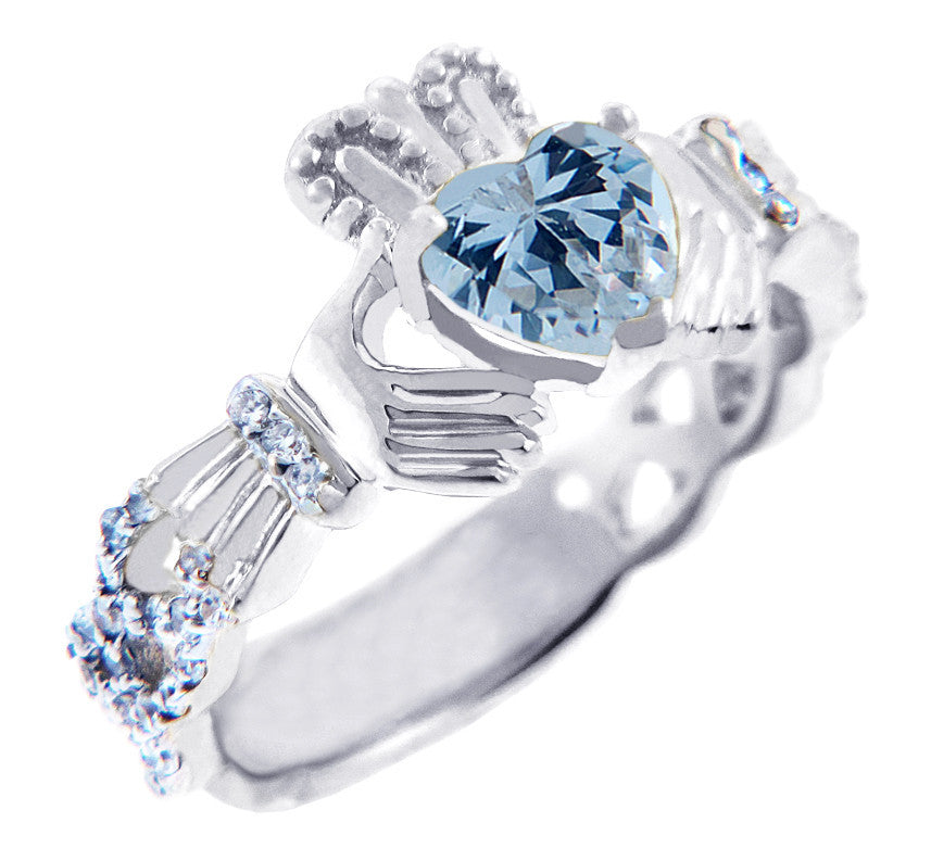Gold Diamond Claddagh Ring 0.40 Carats with Gemstone