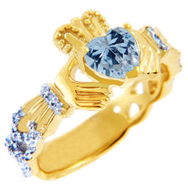 Gold Diamond Claddagh Ring 0.40 Carats with Gemstone