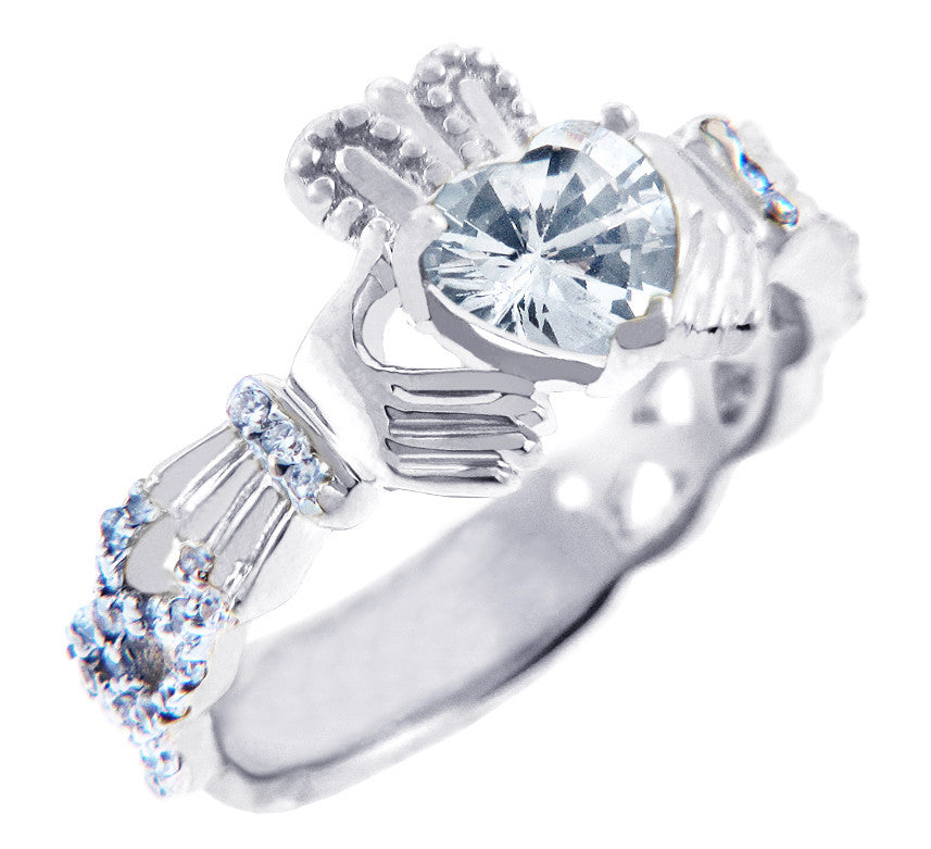 Gold Diamond Claddagh Ring 0.40 Carats with Gemstone