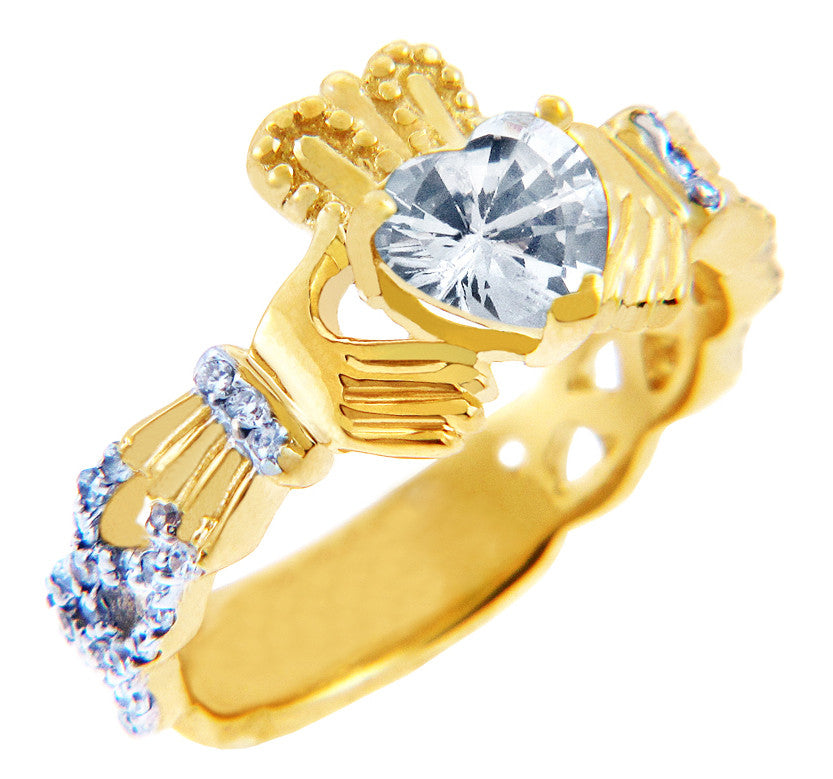 Gold Diamond Claddagh Ring 0.40 Carats with Gemstone
