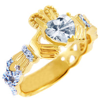 Gold Diamond Claddagh Ring 0.40 Carats with Gemstone