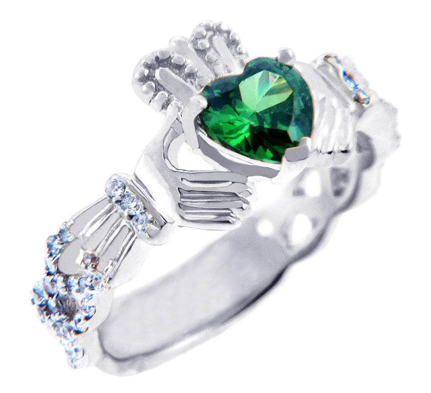 Gold Diamond Claddagh Ring 0.40 Carats with Gemstone
