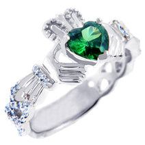 Gold Diamond Claddagh Ring 0.40 Carats with Gemstone