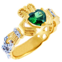 Gold Diamond Claddagh Ring 0.40 Carats with Gemstone