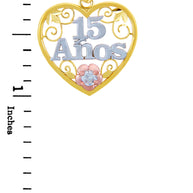 Tri-Color Gold 15 Años Quinceañera Heart Flower Cubic Zirconia Pendant Necklace