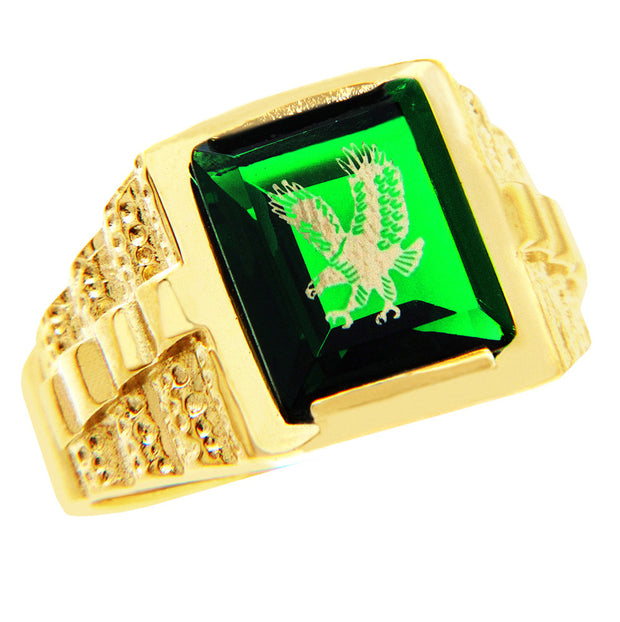 Men's Gold Rings - The Green Stone and Gold Eagle Ring