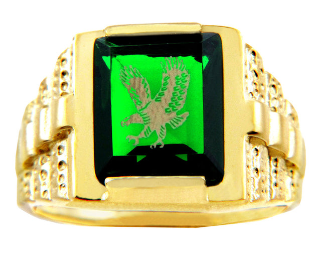 Men's Gold Rings - The Green Stone and Gold Eagle Ring