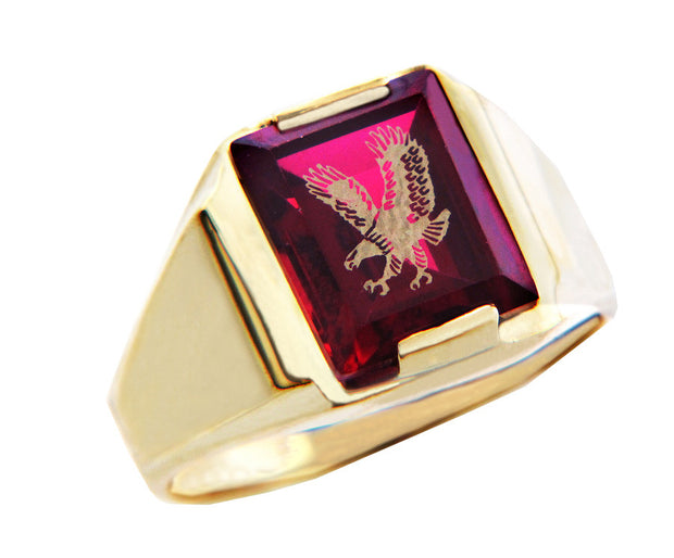 Men's Gold Rings - The Garnet Red Stone and Gold Eagle Ring