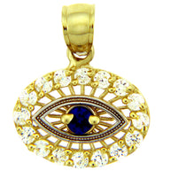 Gold Pendant - Sapphire Evil Eye With CZ in Two Tone Gold