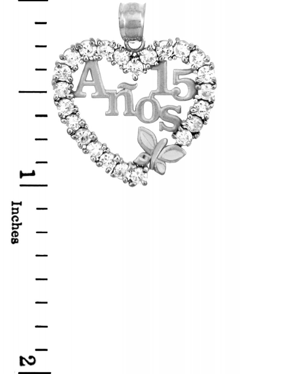 .925 Sterling Silver Sweet Cubic Zirconia Heart 15 Años Butterfly Quinceañera Pendant Necklace
