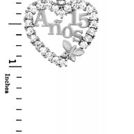 .925 Sterling Silver Sweet Cubic Zirconia Heart 15 Años Butterfly Quinceañera Pendant Necklace