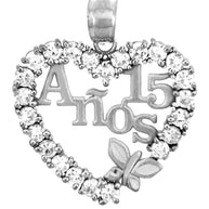 .925 Sterling Silver Sweet Cubic Zirconia Heart 15 Años Butterfly Quinceañera Pendant Necklace