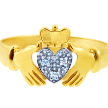 Gold Claddagh Rings - The White Heart Two Tone Gold Claddagh Ring with Diamonds