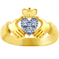 Gold Claddagh Rings - The White Heart Two Tone Gold Claddagh Ring with Diamonds