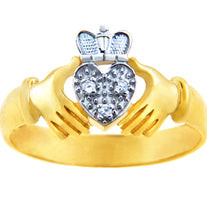 Gold Claddagh Rings - The Two Tone Gold Claddagh Ring with Diamonds