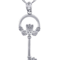 Silver Claddagh Key Pendant with CZ