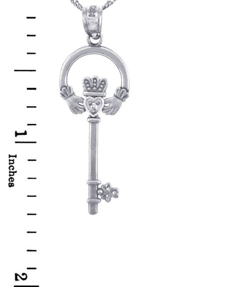 Silver Claddagh Key Pendant with CZ