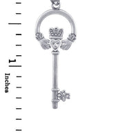 Silver Claddagh Key Pendant with CZ