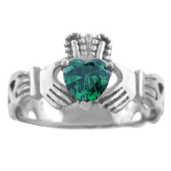 Silver Claddagh Trinity Band with Birthstone CZ Heart Rings