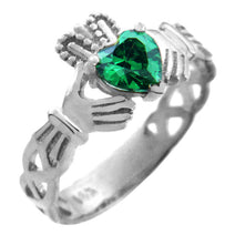 Silver Claddagh Trinity Band with Birthstone CZ Heart Rings