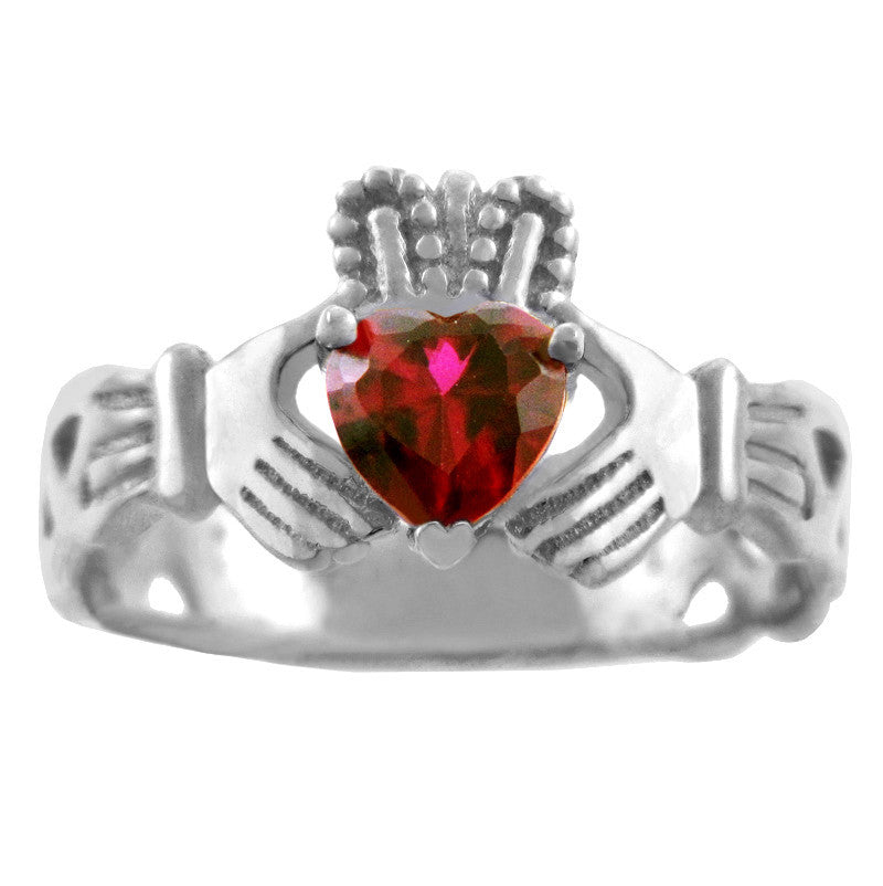Silver Claddagh Trinity Band with Birthstone CZ Heart Rings