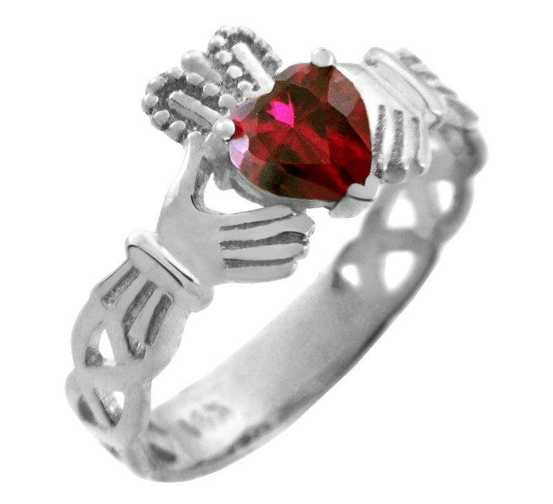Silver Claddagh Trinity Band with Birthstone CZ Heart Rings