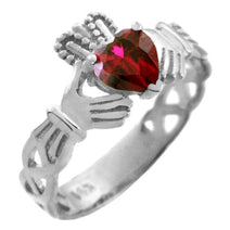 Silver Claddagh Trinity Band with Birthstone CZ Heart Rings