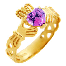 Gold Claddagh Trinity Band Birthstone Heart Ring (Available In Yellow/White Gold)