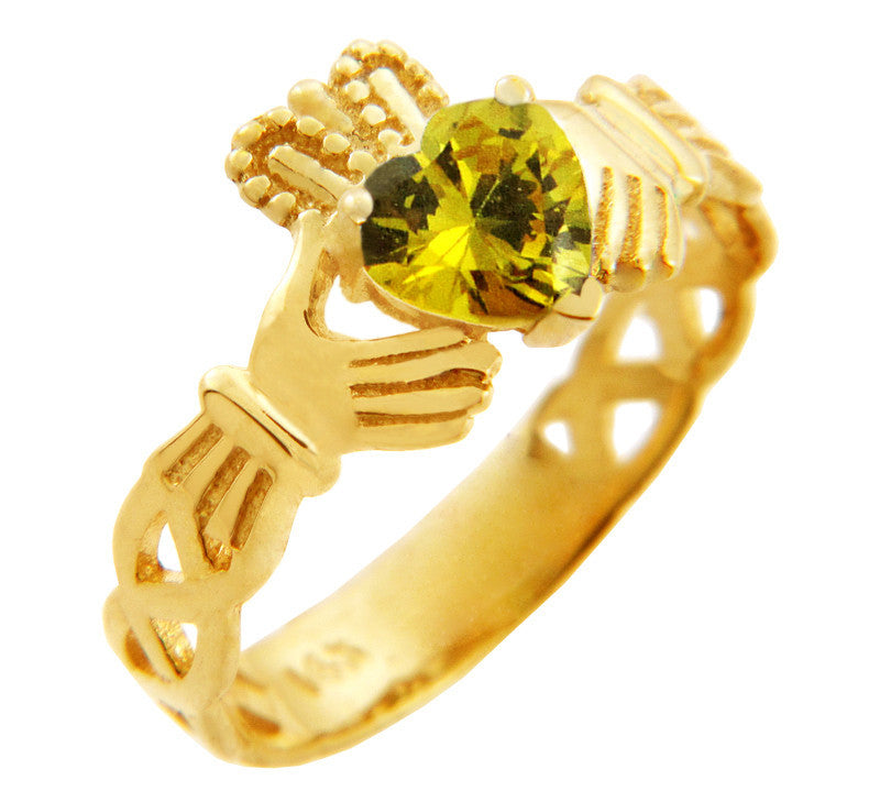 Gold Claddagh Trinity Band Birthstone Heart Ring (Available In Yellow/White Gold)