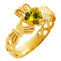 Gold Claddagh Trinity Band Birthstone Heart Ring (Available In Yellow/White Gold)