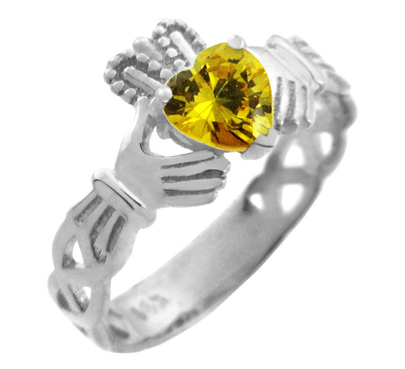 Gold Claddagh Trinity Band Birthstone Heart Ring (Available In Yellow/White Gold)