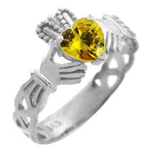 Gold Claddagh Trinity Band Birthstone Heart Ring (Available In Yellow/White Gold)