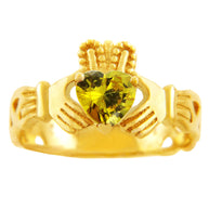 Gold Claddagh Trinity Band Birthstone Heart Ring (Available In Yellow/White Gold)