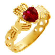 Gold Claddagh Trinity Band with Ruby Red CZ Heart