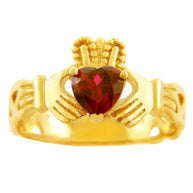 Gold Claddagh Trinity Band with Ruby Red CZ Heart
