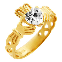 Gold Claddagh Trinity Band Birthstone Heart Ring (Available In Yellow/White Gold)