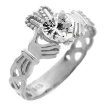 Silver Claddagh Trinity Band with Birthstone CZ Heart Rings