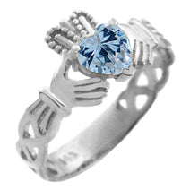 Silver Claddagh Trinity Band with Birthstone CZ Heart Rings