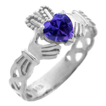 Silver Claddagh Trinity Band with Birthstone CZ Heart Rings