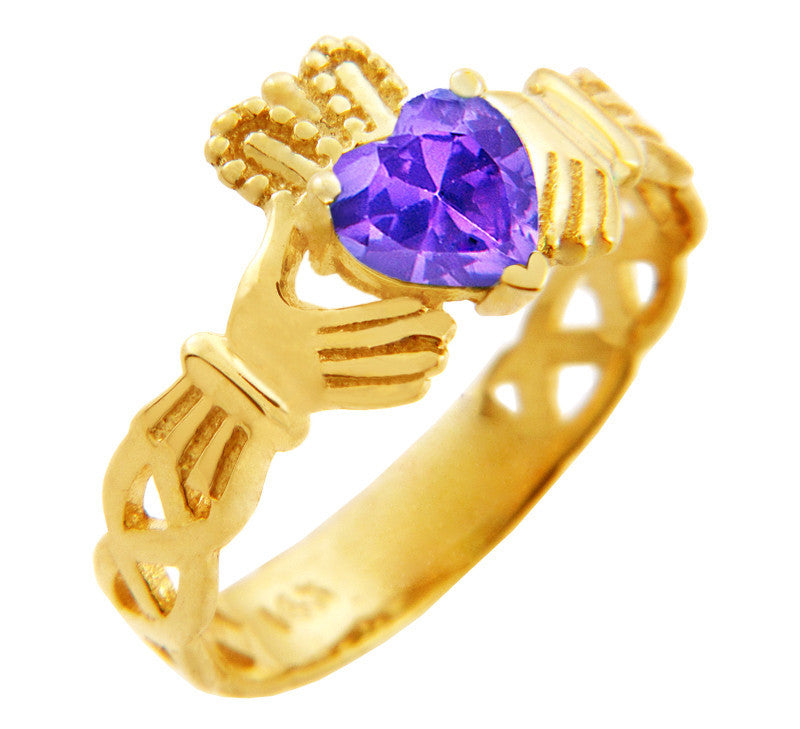 Gold Claddagh Trinity Band Birthstone Heart Ring (Available In Yellow/White Gold)